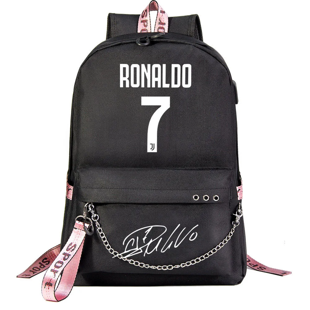 Buzzdaisy Cristiano Ronaldo Theme School Bag with 15-inch Laptop Compartment and USB Charging Cable