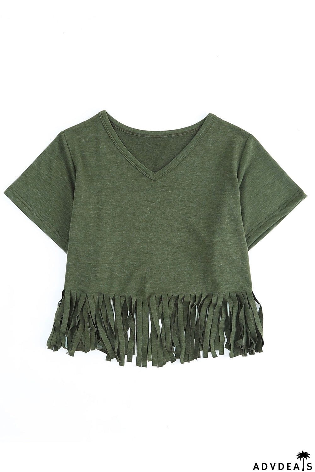 Fringe Hem V Neck T Shirt