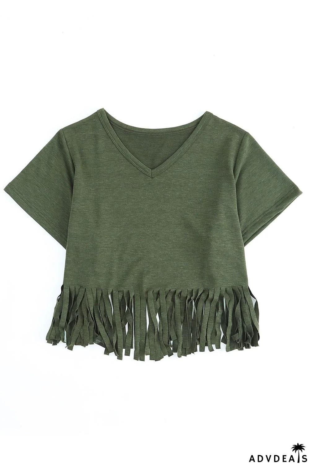 Fringe Hem V Neck T Shirt