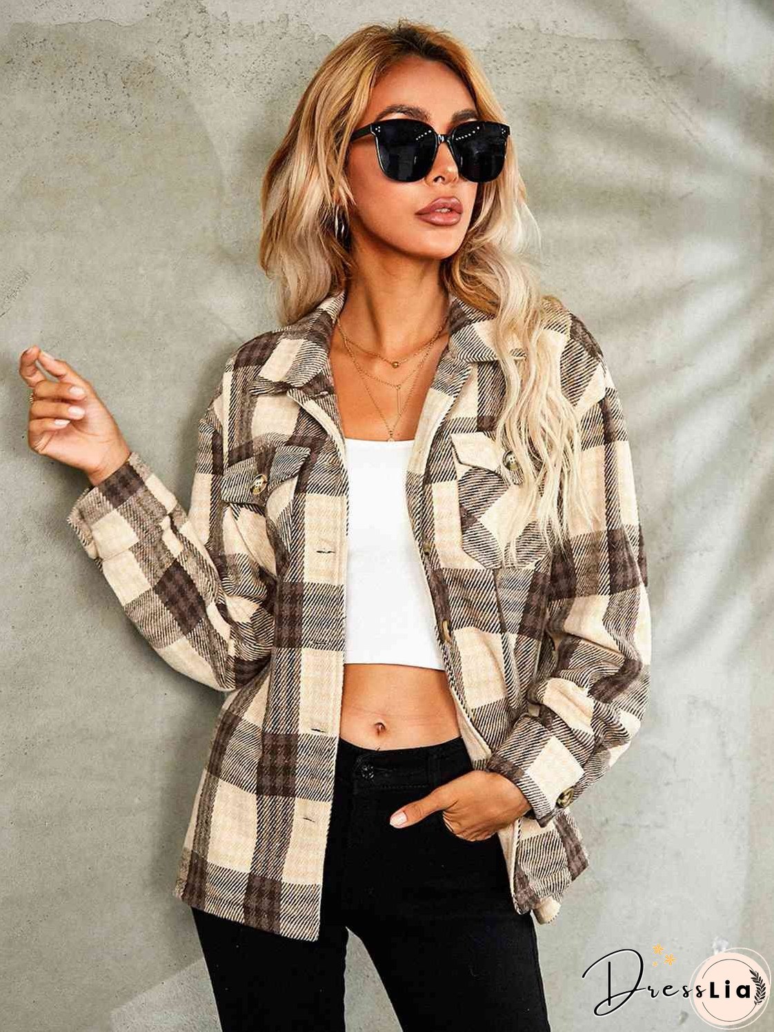 Plaid Button Down Collared Jacket