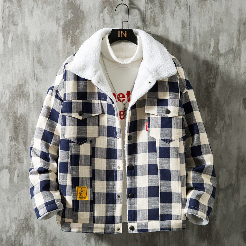 Men's Check Lapel Lamb Lined Jacket