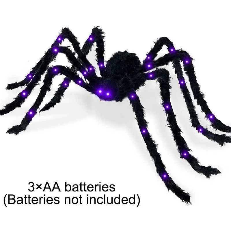 Cifeeo Halloween Giant Spider Black Simulation Super Big Glowing Spider LED Purple Light Props Scary Terror Home Party Outdoor Decor