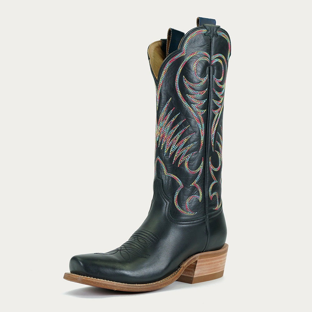 Faux Leather Embroidered Square Toe Black Western Boots for Women Nicepairs