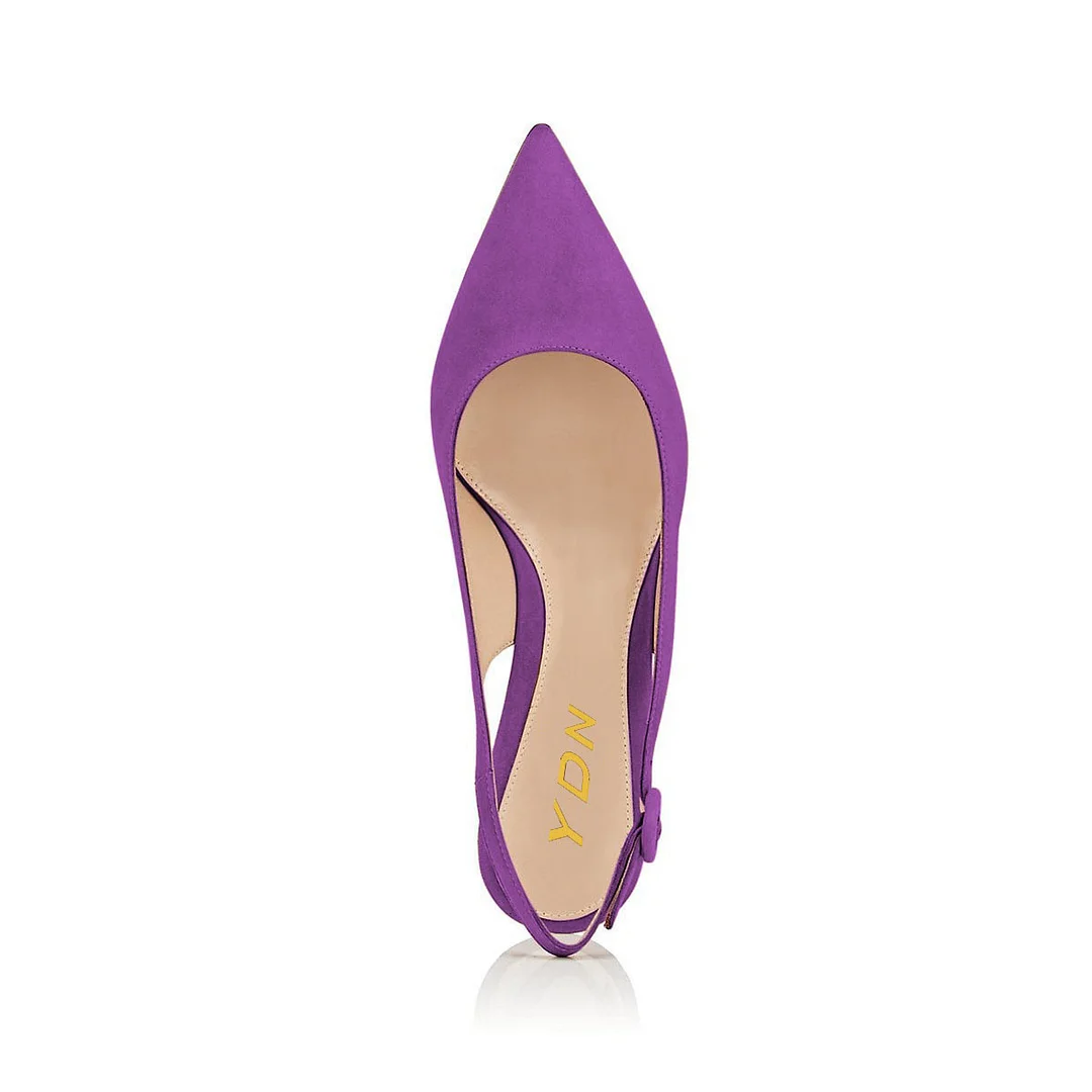 Purple Closed Pointed Toe Buckle Kitten Heel Pumps with Slingback