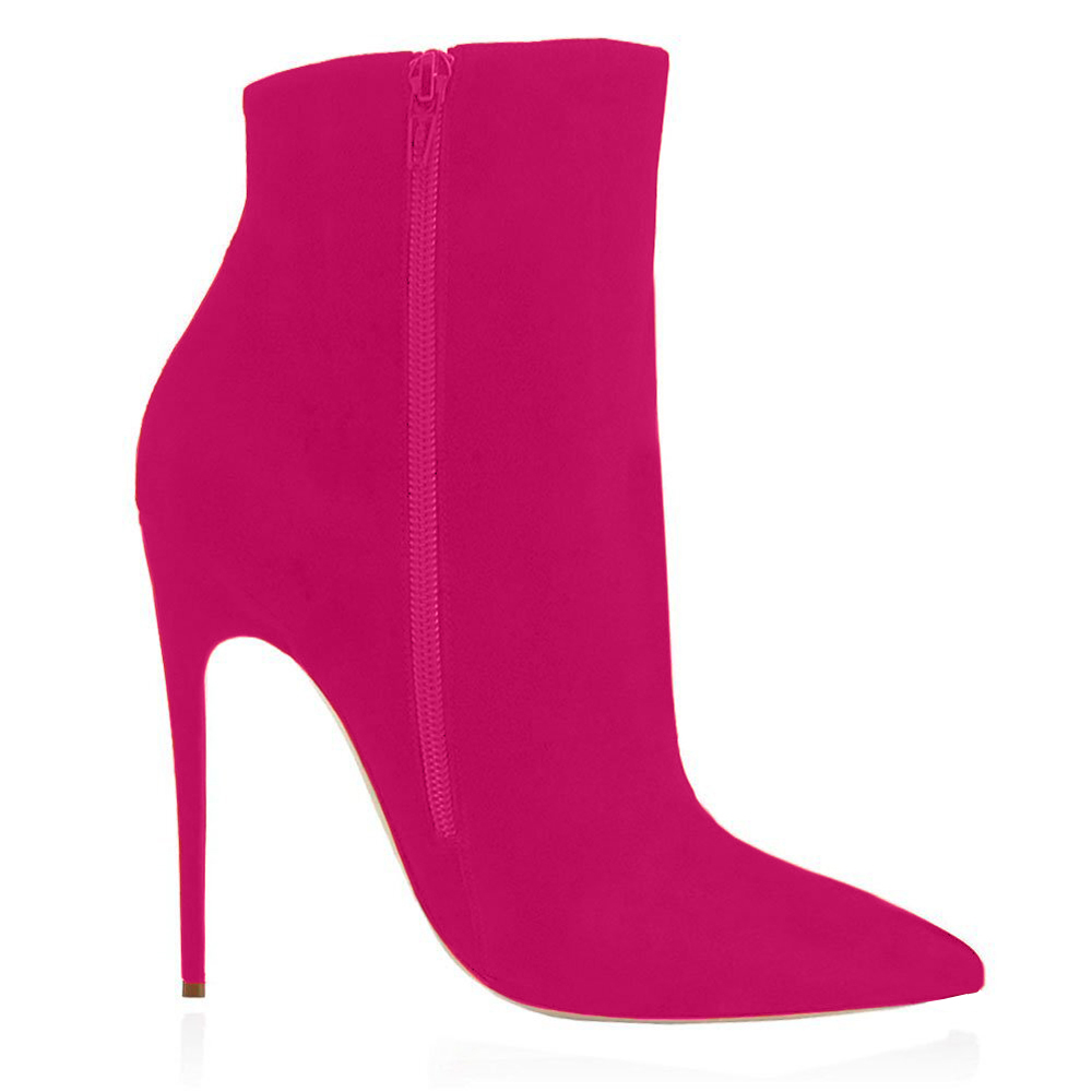 4.72" Red Bottom Women's Ankle Boots Closed Pointed Toe Stilettos Suede Booties-MERUMOTE