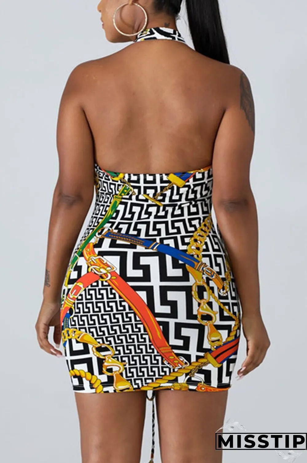 Color Fashion Sexy Printing Off Shoulder Dress