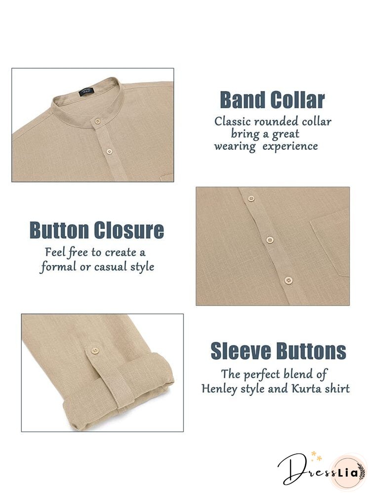Linen Henley Long Sleeve Shirts with Pocket (US Only)