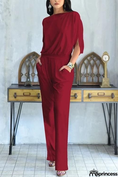Batwing Sleeve Pockets Jumpsuits
