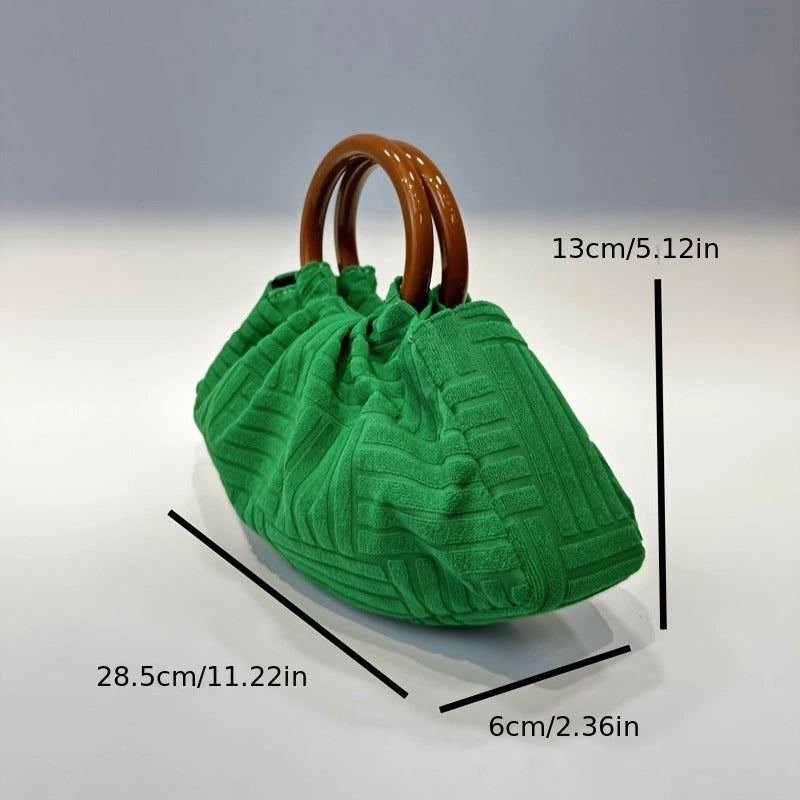 Green Corduroy Solid Color Cloud Shape Evening Bags