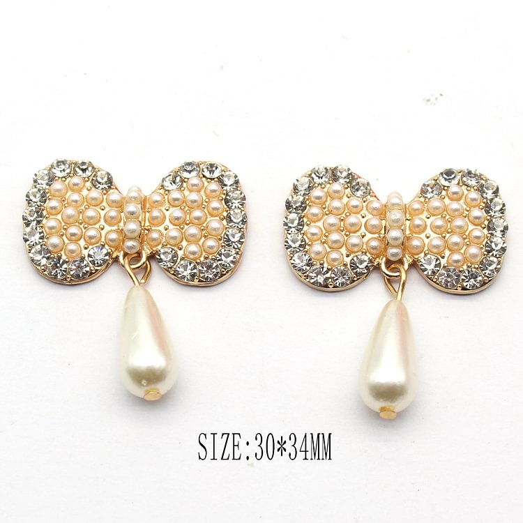New 5Pcs/Lot 30*34mm Bow Pearl Rhinestone Alloy Decoration DIY Gold Plated Sewing Beautiful Accessories