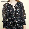 Vero Moda Brand NEW commuting simple flowers three-quarter sleeve high waist long pleated dress women |31817C543