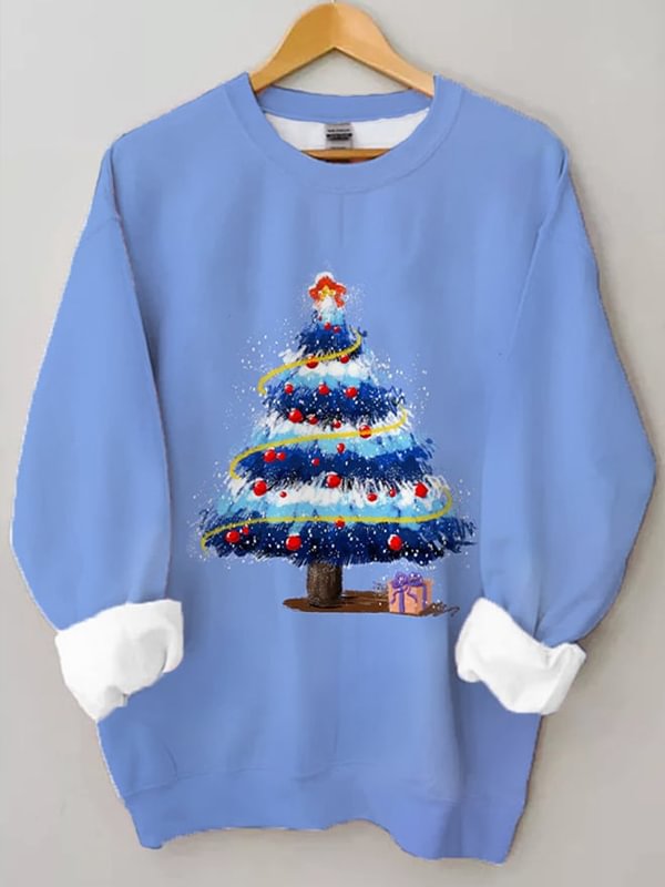 Women's Blue Christmas Print Sweatshirt