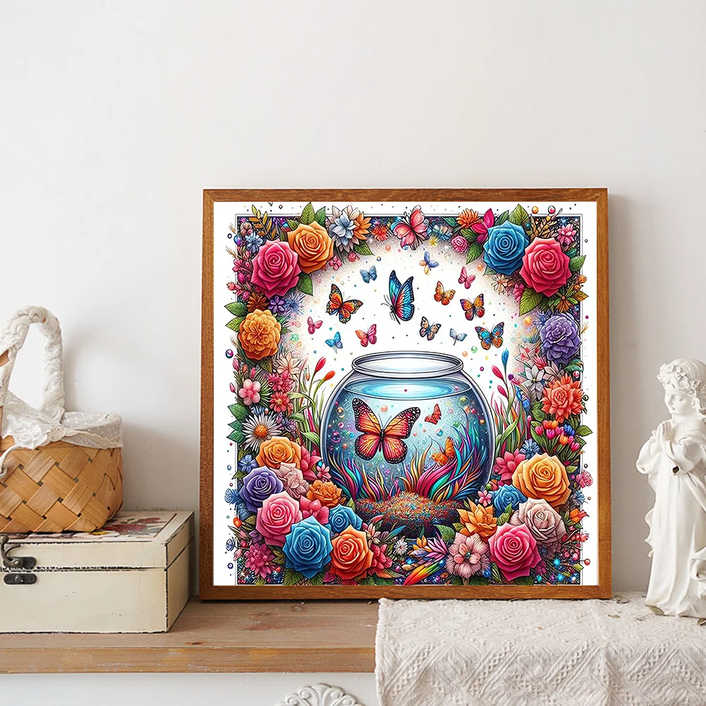 Diamond Painting - Full Round Drill - Flower Butterfly(Canvas|30*30cm)