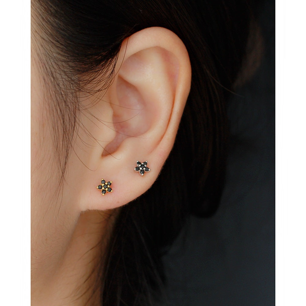 925 Sterling Silver Moderate Luxury Flower Silver Diamond Inlay Stud Earrings