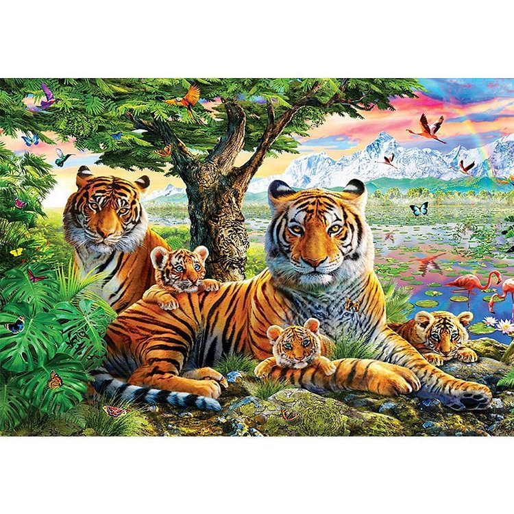 Peinture de diamant - ronde complète - famille de tigre
