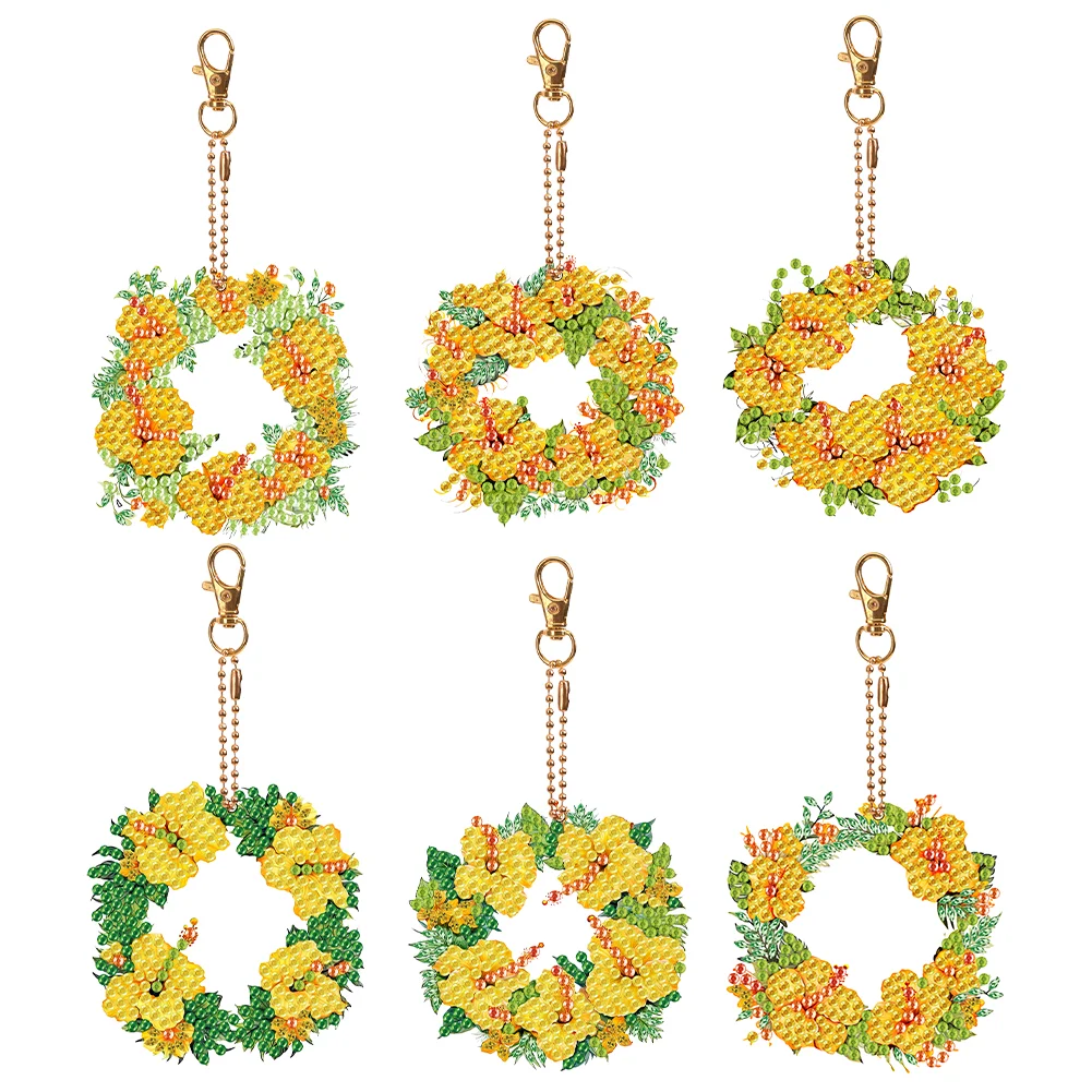 6pcs DIY Diamond Painting Keychain - Flower