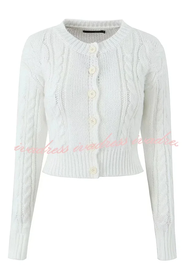 Cheerful Crew Neck Buttoned Long Sleeve Cardigans