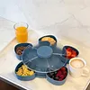 Divided Spinning Snack Serving Tray 5-Compartment Rotating Round Snackle Box Container with Lid for Chips and Dip Nut Candy Fruit Party Picnic