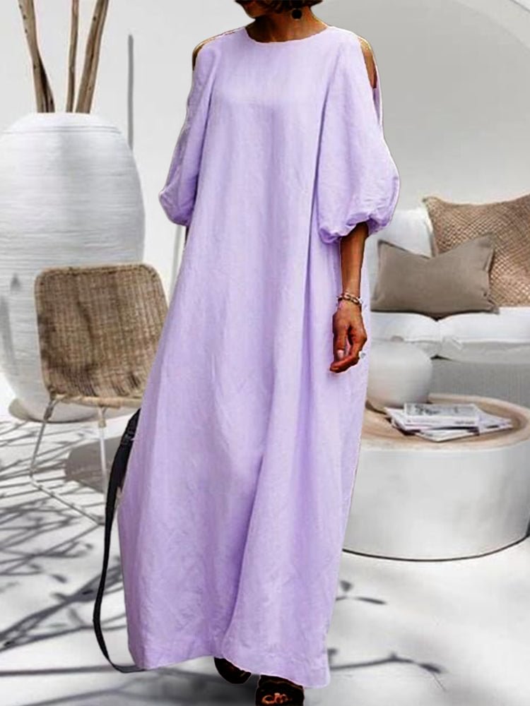 Elegant Mid Sleeve Casual Skirt Off Shoulder Solid Color Cotton Linen Skirt
