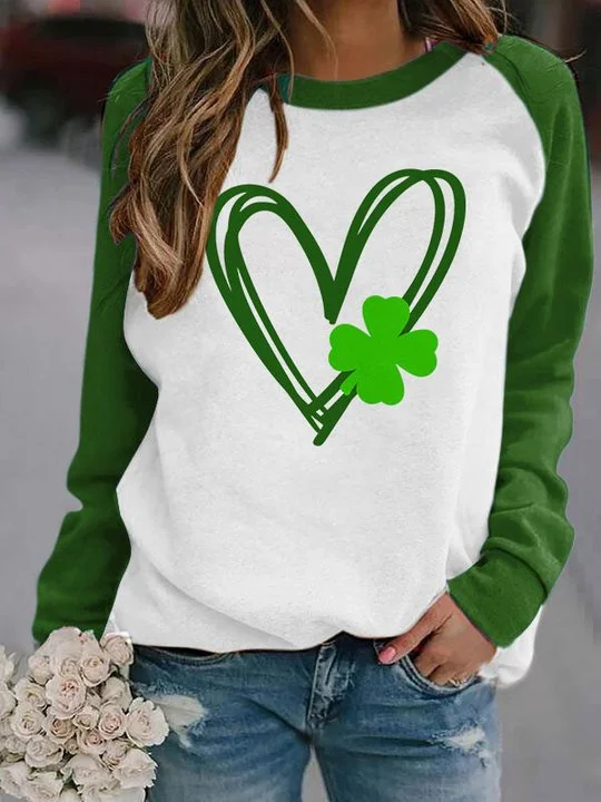 Women's St. Patrick's Day Clover Love Crew Neck Casual Sweatshirt