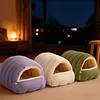 Warm Enclosed Cat Bed Corduroy Plush Cats Tent Calming Pet Nest Cave for Cats Dogs