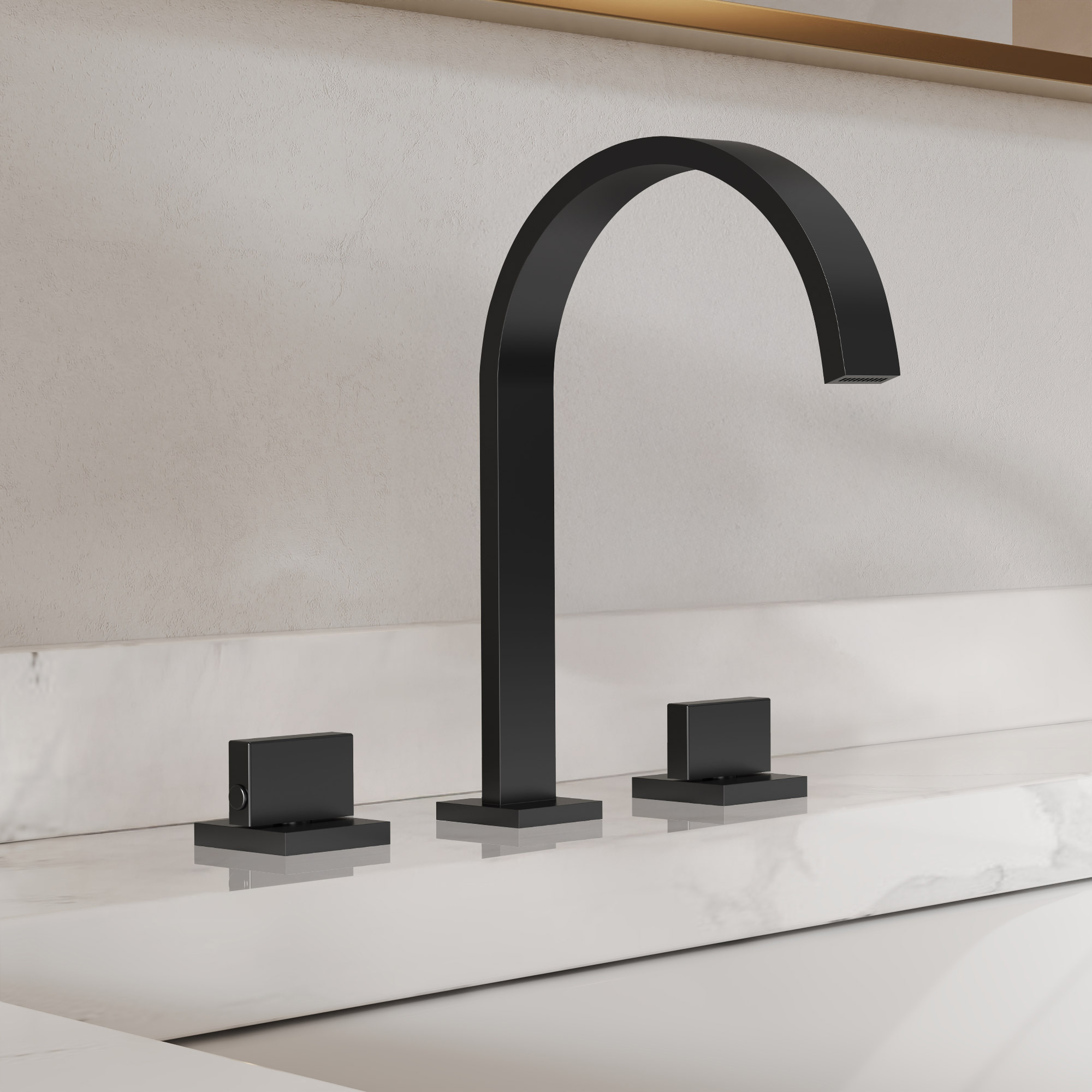 GRANDJOY High Arc 8 in. Widespread Double Handle Bathroom Faucet in Matte Black  Drain Included