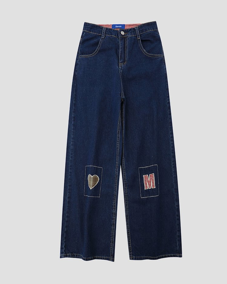 Y2K Vintage Love Embroidered Straight-leg Jeans-luchamp:luchamp