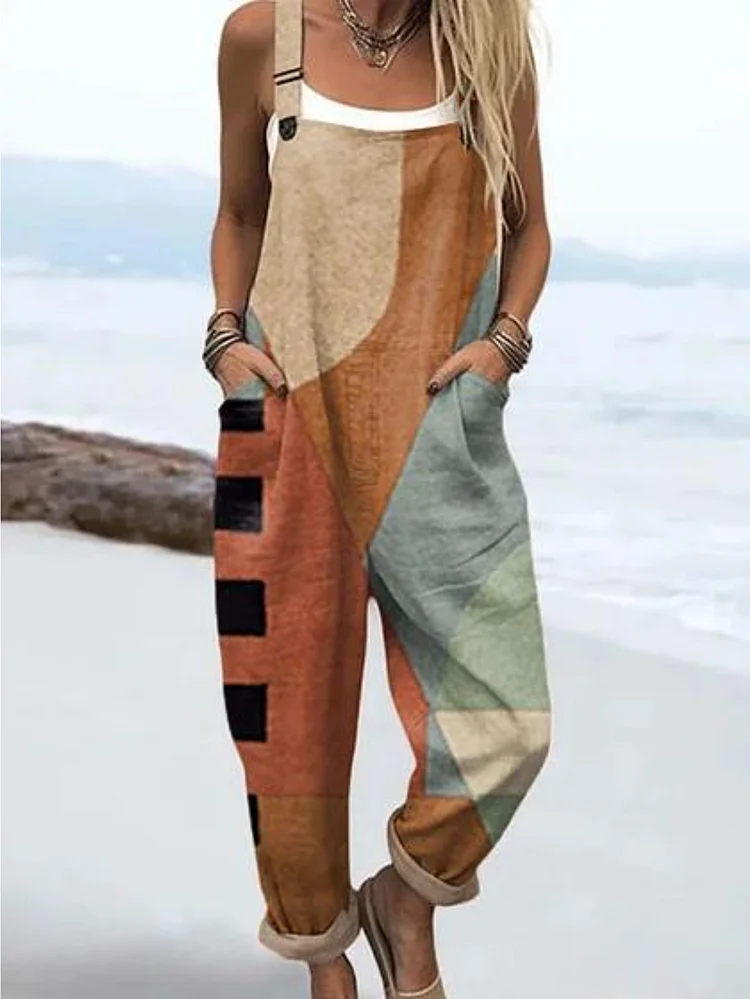 2025 Spring And Summer New Women's Cute Fresh Flowers And Animals Printed Casual Comfortable Back With Wide Leg Jumpsuit