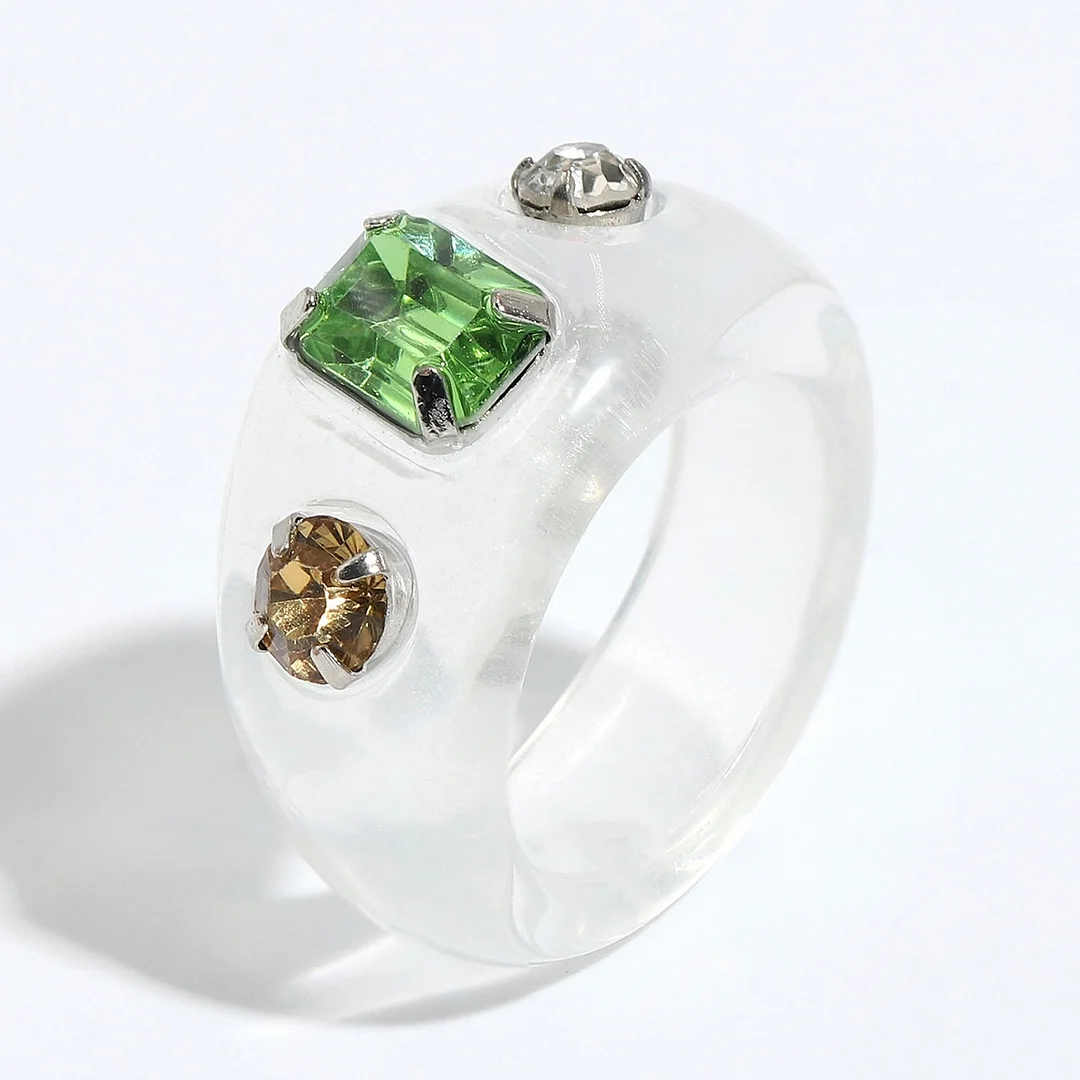 Dvacaman 2021 New Trendy Colorful Dripping Oil Resin Rhinestone Geometric Rings Hand-Painted Open Rings for Women Party Jewelry