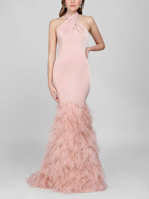 Cross Solid Feather Maxi Dress