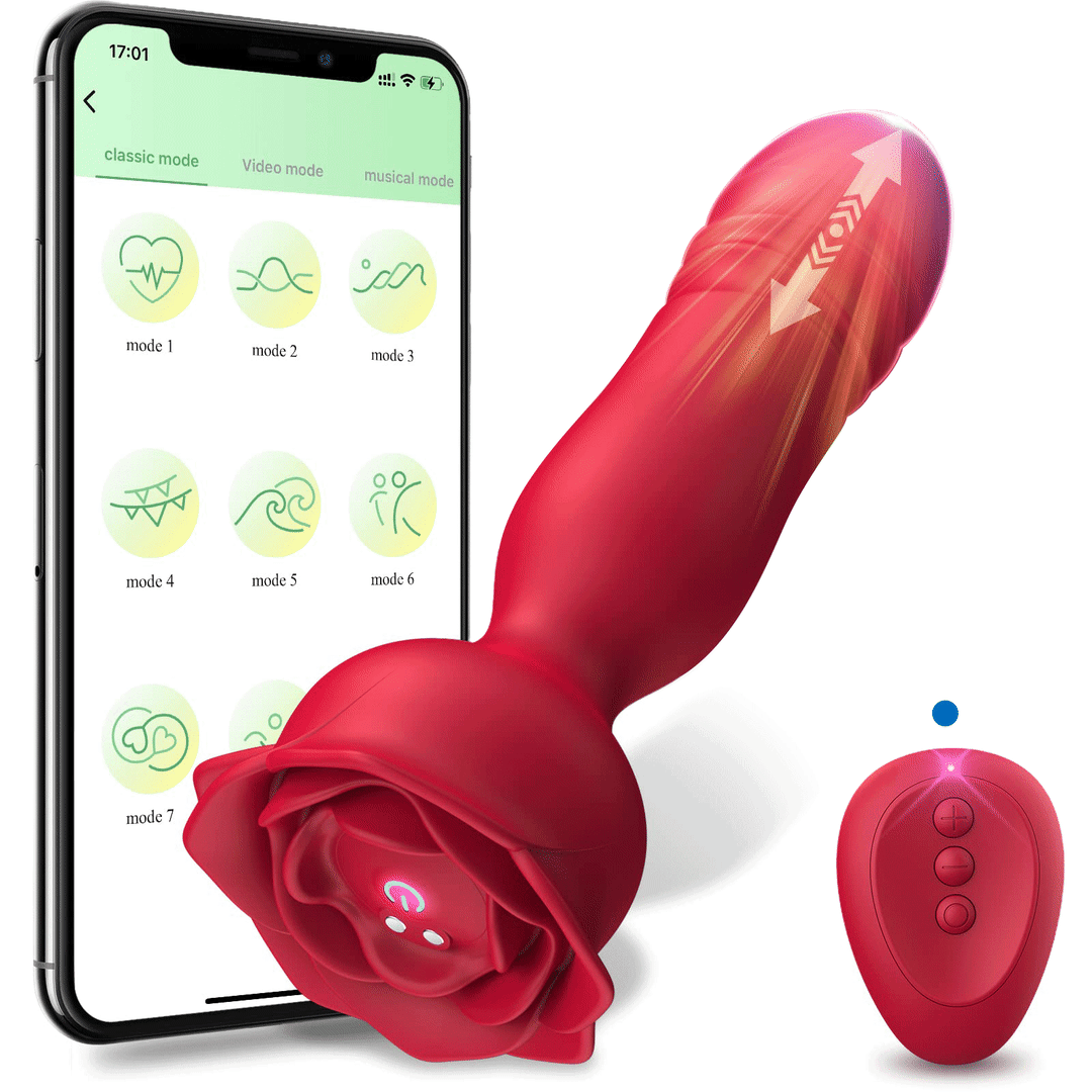 App control Flower Sexual Toy Rose Sucking Vibrators With Anal Dildo