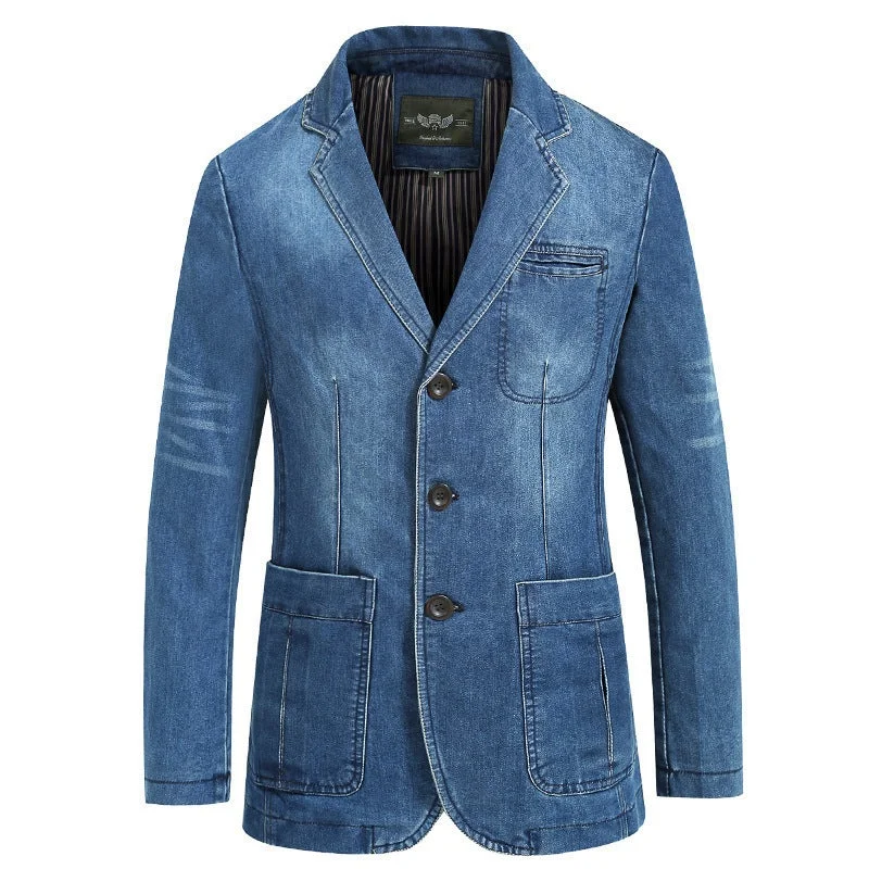 Men's Denim Coat Suit Lapel Pocket Jacket