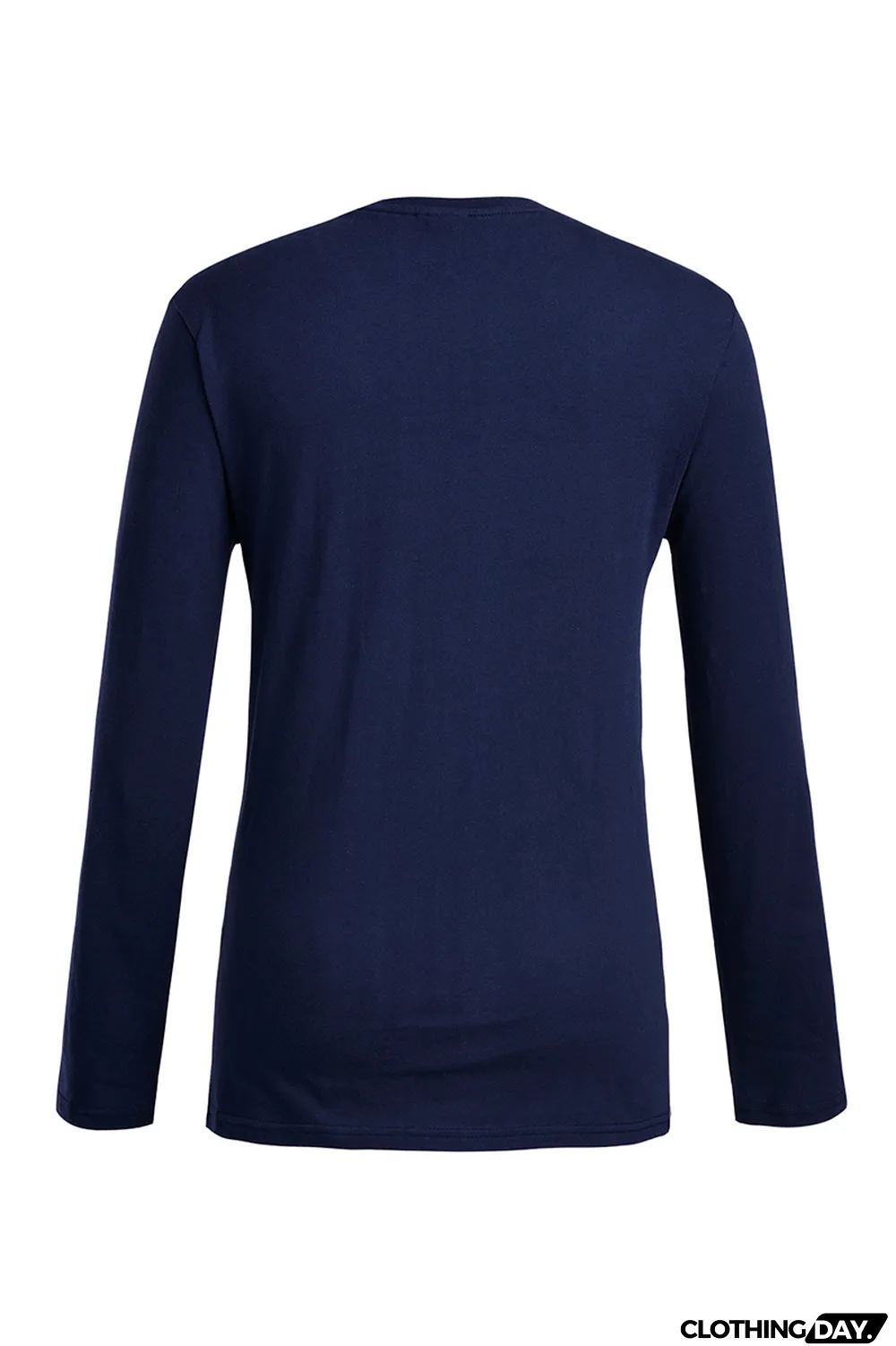 Navy Blue Casual Daily Print Letter O Neck Tops