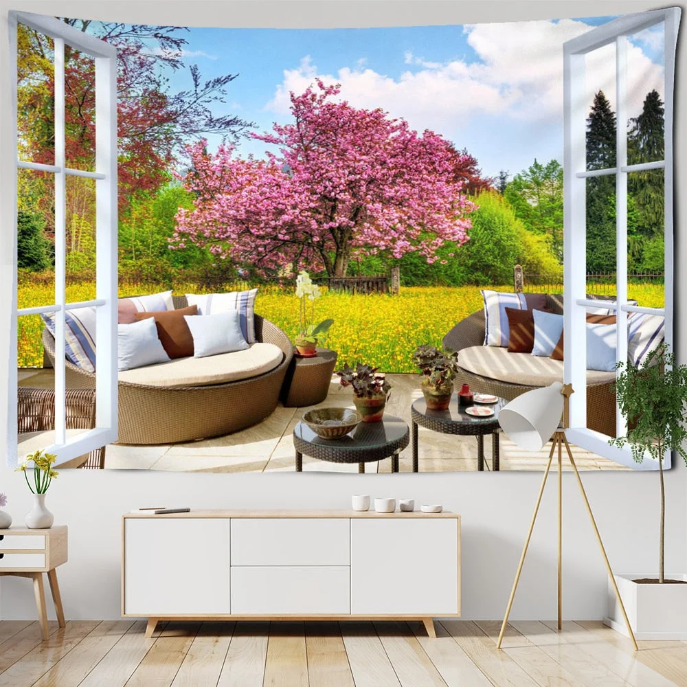 Outdoor Landscape Tapestry Wall Hanging Tapiz Hippie Bohemian Wood Curtain Bed Linen Art Dormitory Room Decor