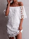 Solid Color Lace Hollow Off-The-Shoulder Mini Dress