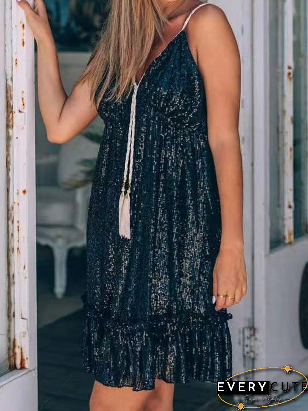 Sexy V-Neck Loose Sequin Dress