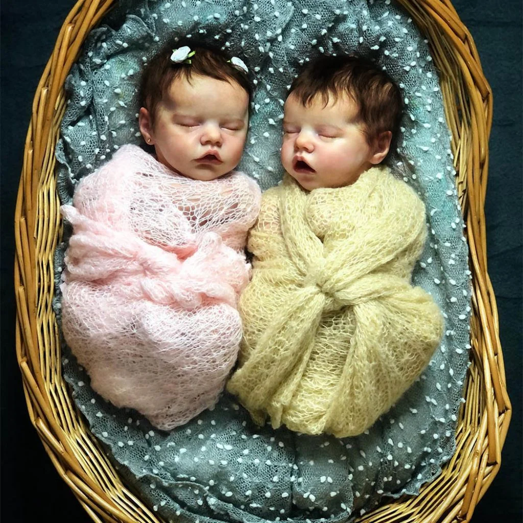 17'' Real Lifelike Twins Boy and Girl Eyes Closed Reborn Soft  Silicone Baby Doll Weben and Srteyh, Beautiful Baby Gift 2023