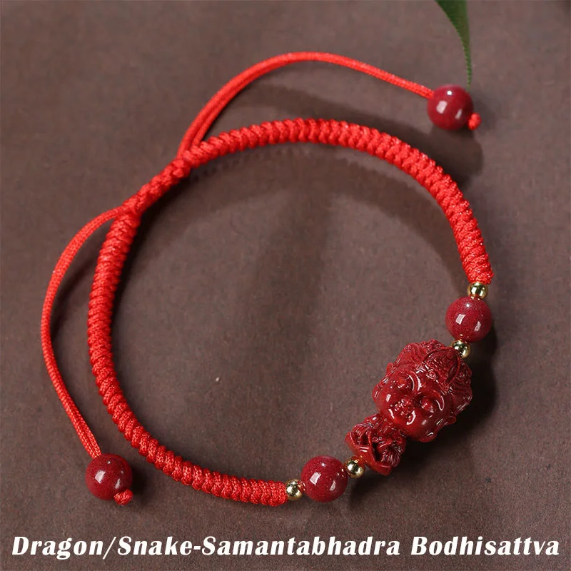 Blessing Chinese Zodiac Natal Buddha Cinnabar Amulet String Bracelet