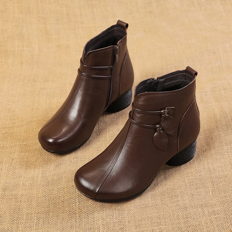 GKTINOO 2022 New Autumn Winter Thick Heel Ankle Boots Women Warm Boots Shoes Handmade Genuine Leather Flowers Zipper Retro Boots