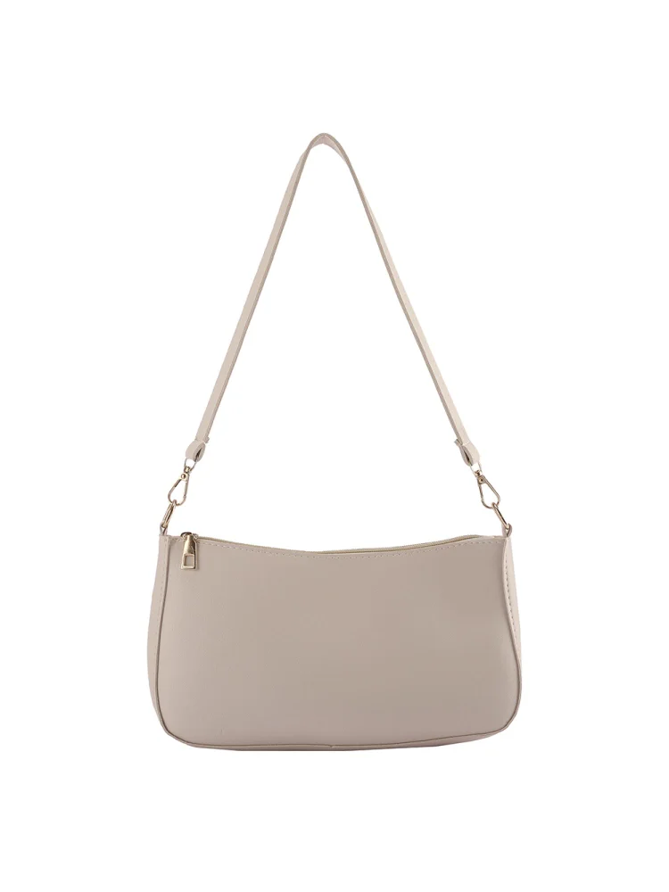 Vintage Women PU Shoulder Underarm Bag Solid Color Purse Handbags (White)