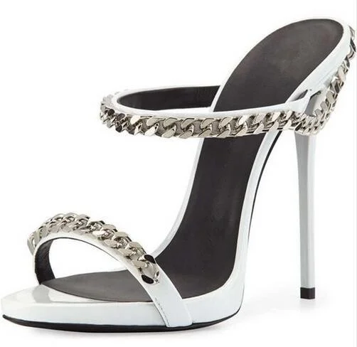 Silver Chain Open Toe Stiletto Heel Pumps Sandals Vdcoo