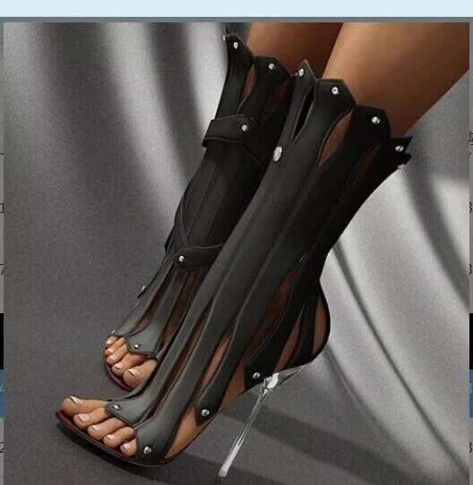 Sexy Black Strip Strappy Stiletto High Heel Sandals With Rivet Nicepairs