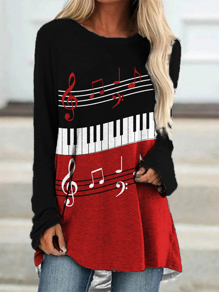 Music Notes Piano Contrast Art A Line T Shirt wearshes