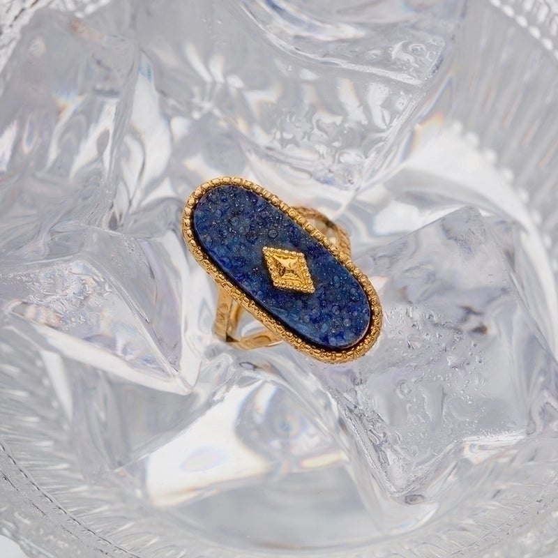 Retro Oval 304 Stainless Steel Natural Stone Plating Inlay Rings