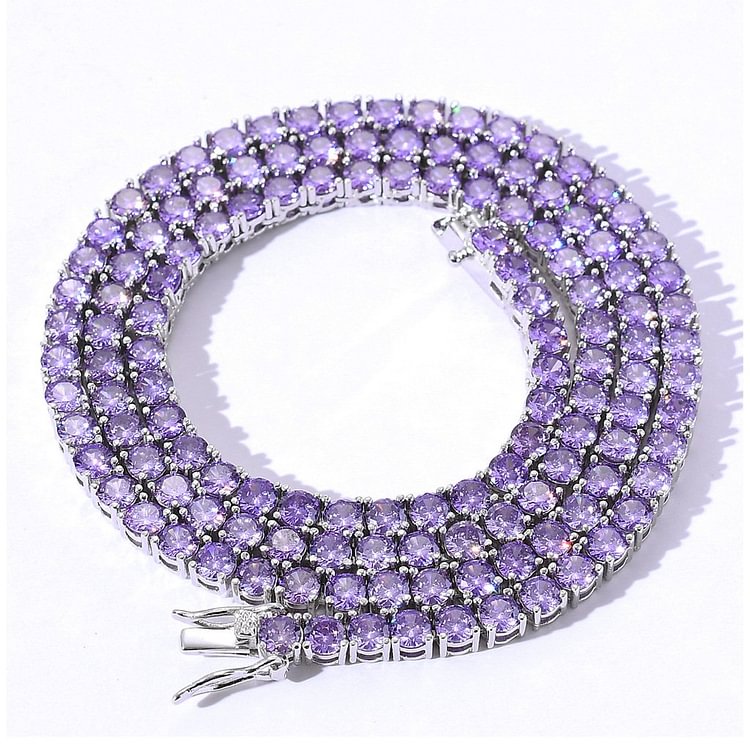 4MM Purple Cubic Zirconia Stones Tennis Chain