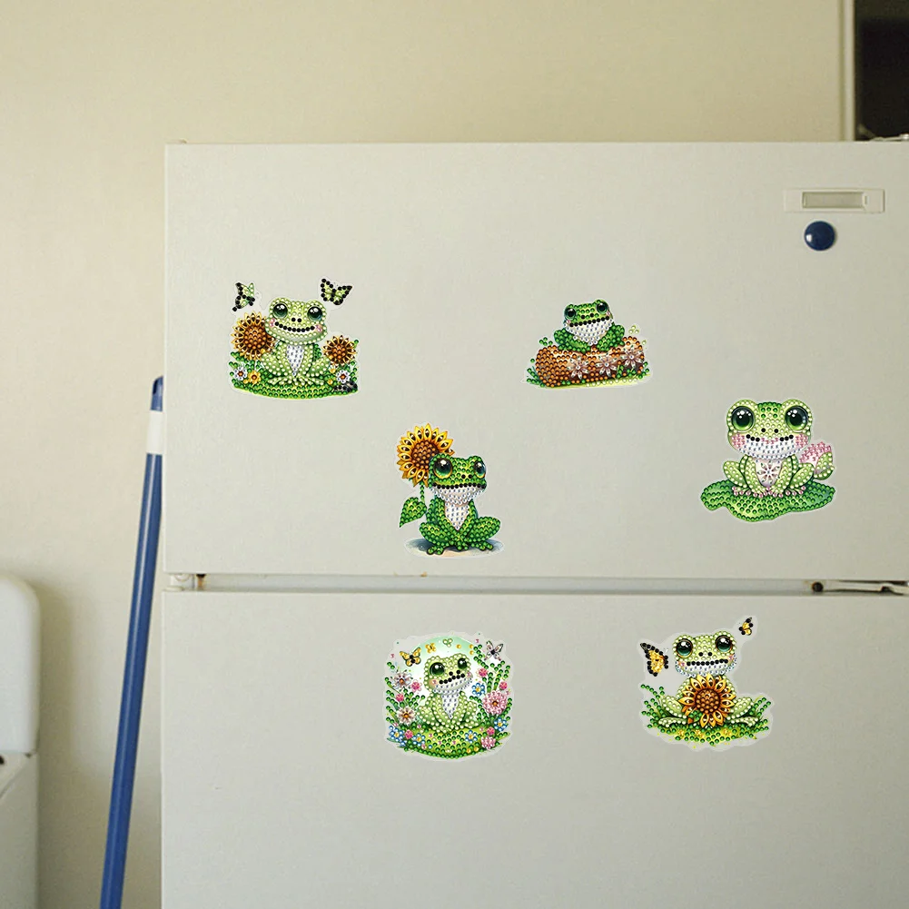  6 Pcs Sunflower Frog Diamond Painting Cartoon Fridge Magnetic Stickers