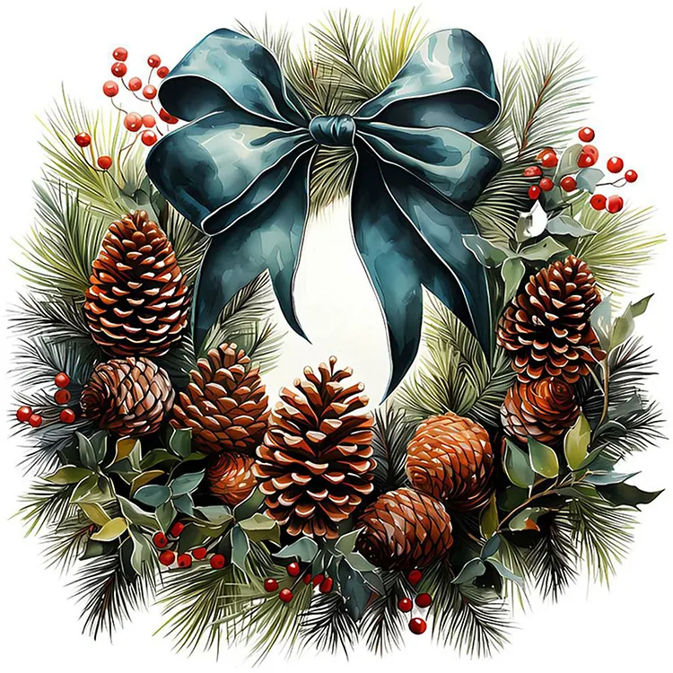 Christmas Wreath 30*30CM (Canvas) Full Round Drill Diamond Painting gbfke