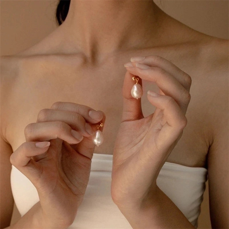 1 Pair Fashion Water Droplets Stainless Steel Freshwater Pearl Freshwater Pearl 14K Gold Plated Drop Earrings