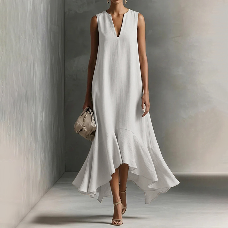 Women's Fashion Deep V-neck Sleeveless Irregular Hem Dress elevenforest