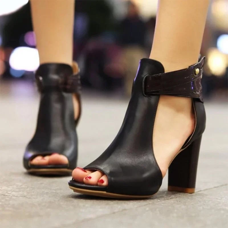 New 2023 Women Sandals High Heeled Gladiator Buckle Sandals Peep Toe Women Summer Shoes Zapatos Mujer Size 34-43